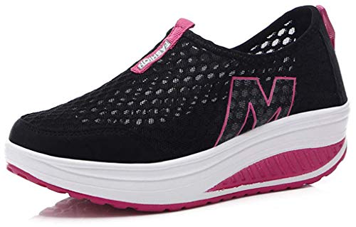 Damen Sportschuhe Sneaker Turnschuhe Laufschuhe mit Keilabsatz Bequeme Mesh Luftkissen Outdoorschuhe Fitnessschuhe Pumps Schnürhalbschuhe Badeschuhe Casual Strandschuhe, Schwarz 2, 39 EU von Hotcham
