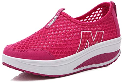 Damen Schlankheitsschuhe Laufschuhe Plateauschuhe Gewicht Luft leicht elastisch Sport Laufen Yoga Tennis zum Überziehen Sportschuh Netzstoff flach Sommer, Rosa 2, 37 EU von siphly