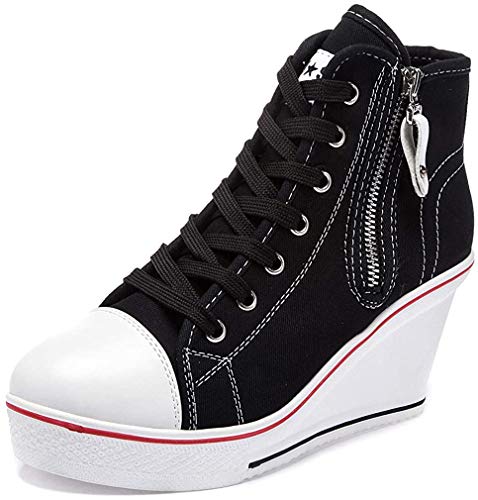 Damen Keilschuhe 35-43 EU aus Canvas High-Top-Schuhe, lässige Größe L, Keilabsatz für Damen, - 03 Schwarz - Größe: 38 EU von siphly