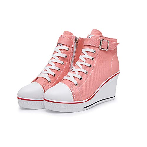 High-Top-Keilschuhe für Damen, EU-Größe 35-43, Leinen, Casual-Stil, für Frühling / Sommer, Keilabsatz, Pink - 11 Rosa - Größe: 36 EU von siphly