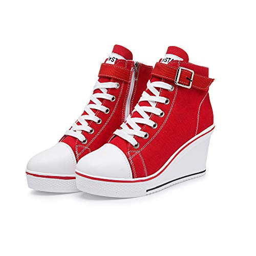Damen Keilschuhe 35-43 EU aus Canvas High-Top-Schuhe, lässige Größe L, Keilabsatz für Damen, Rot - 10 rot - Größe: 42 EU von siphly