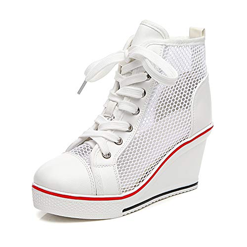 High-Top-Keilschuhe für Damen, EU-Größe 35-43, Leinen, Casual-Stil, für Frühling / Sommer, Keilabsatz, Weiß - 08 Weiß - Größe: 43 EU High-Top-Keilschuhe für Damen, EU-Größe 35-43, Leinen, Casual-Stil, für Frühling / Sommer, Keilabsatz, Weiß - 08 Weiß - Größe: 43 EU von siphly
