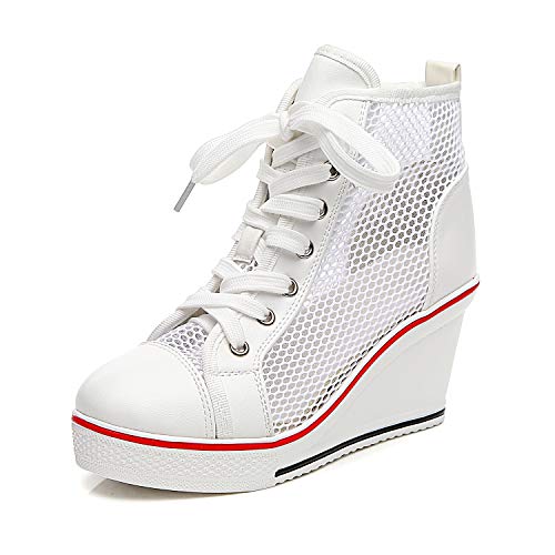 Damen Keilschuhe 35-43 EU aus Canvas High-Top-Schuhe, lässige Größe L, Keilabsatz für Damen, Weiß - 08 Weiß - Größe: 43 EU von siphly