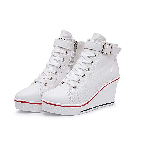 Damen Keilschuhe 35-43 EU aus Canvas High-Top-Schuhe, lässige Größe L, Keilabsatz für Damen, Weiß - 08 Weiß - Größe: 39 EU von siphly