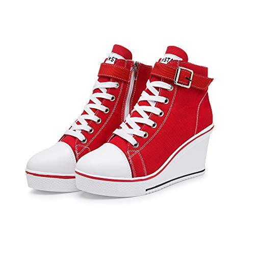 High-Top-Keilschuhe für Damen, EU-Größe 35-43, Leinen, Casual-Stil, für Frühling / Sommer, Keilabsatz, Rot - 10 rot - Größe: 37 EU High-Top-Keilschuhe für Damen, EU-Größe 35-43, Leinen, Casual-Stil, für Frühling / Sommer, Keilabsatz, Rot - 10 rot - Größe: 37 EU von siphly