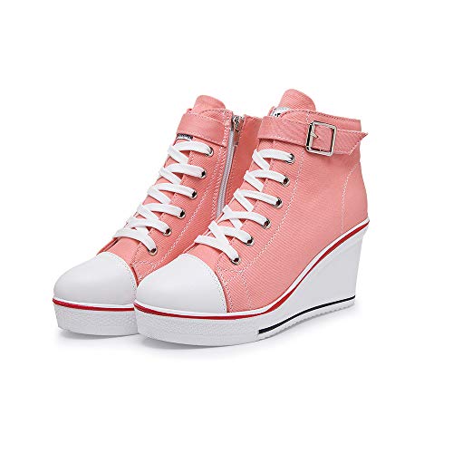 Damen Keilschuhe 35-43 EU aus Canvas High-Top-Schuhe, lässige Größe L, Keilabsatz für Damen, Pink - 11 Rosa - Größe: 37 EU von siphly
