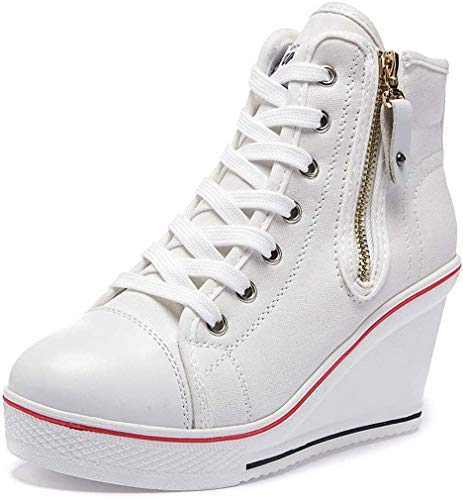 High-Top-Keilschuhe für Damen, EU-Größe 35-43, Leinen, Casual-Stil, für Frühling / Sommer, Keilabsatz, - 01 Weiß - Größe: 37 EU High-Top-Keilschuhe für Damen, EU-Größe 35-43, Leinen, Casual-Stil, für Frühling / Sommer, Keilabsatz, - 01 Weiß - Größe: 37 EU von siphly