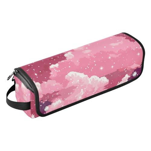 2-in-1-Haar-Werkzeug-Organizer und hitzebeständige Matte mit Reißverschluss, wasserdicht, flacher Lockenstab, Reise-Organizer für Glätteisen, Lockenstäbe, Pfirsichsterne und weiße Wolken von siphylline