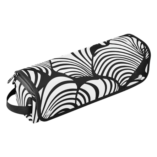 2 in 1 Lockenstab Reiseetui mit Hitzebeständigem Pad Lockenstab Reisehalter Aufbewahrungstasche für Glätteisen, Glätteisen, Lockenstäbe, Abstrakte Schwarz-Weiß-Streifen Damen, Abstrakte schwarz-weiße von siphylline