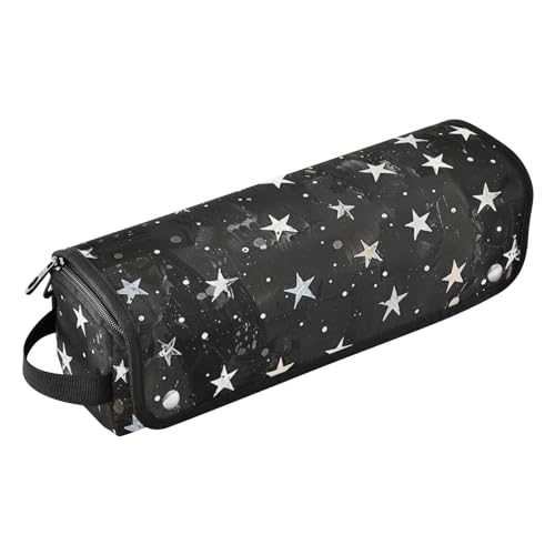2-in-1 Lockenstab Reiseetui mit hitzebeständiger Matte, wasserdichter Lockenstab Reiseetui für Glätteisen, Lockenstab, Haartrockner, schwarzer Hintergrund, kleine Sterne, Reiseetui für Frauen, von siphylline