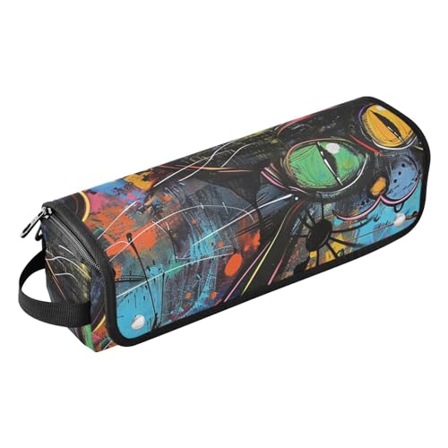 2-in-1 Lockenstab Reiseetui und hitzebeständige Matte, Tragetasche, flacher Lockenstab wasserdichter Organizer für Glätteisen, Glätteisen, Lockenstäbe, schwarze Katze, anthropomorphe Kritzeleien von siphylline