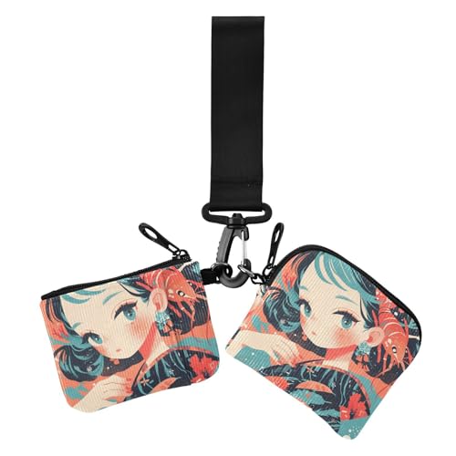 2 x Retro-Hummer-Anime-Girl-Geldbörsen für Damen, Visitenkartenetui, Mini-Münzgeldbörse, Kleingeld-Halter mit Schlüsselanhänger für den täglichen Gebrauch, 2 Stück von siphylline