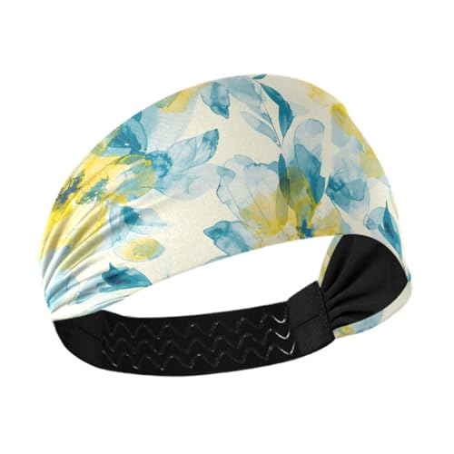 Abstrakte Aquarell-Blume, Zitronengelb, Hellblau, rutschfest, weiche Stirnbänder für Damen, dehnbare Haarbänder für Tennis, Make-up, Gesichtswäsche, Fußball von siphylline