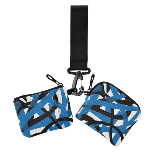 Abstrakte Kunstlinien Schwarz Blau Damen Münzgeldbörsen Kartenetuis Dünn Flach Kleingeld Geldbörse Schlüsselhalter mit Reißverschlusstasche für Arbeit Reisen 2 Stück von siphylline