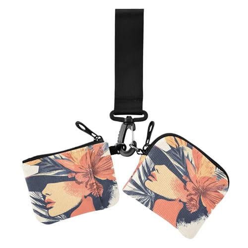 Abstraktes Mädchen mit Blume, Kartenetui, Kleingeldhalter, Mini-Geldbörse, Geldbörse mit Handgelenkschlaufe für Frauen, 2 Stück von siphylline