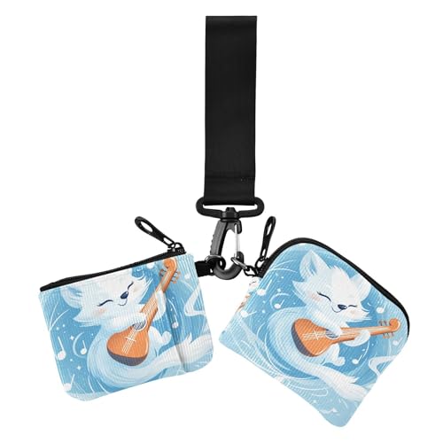 Arctic Fox Blue Music Dual Coin Purse Credit Card Holder Wallet Slim Detachable ID Card Protector with Zipper Coin Pocket for Lady 2 Packs von siphylline
