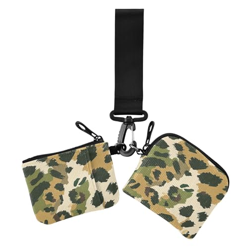 Armeegrün Leopard Print Khaki Dual Coin Purse Credit Card Holder Wallet Wallet Minimalist Credit Card Wallet Case with Keychain for Daily Use 2 Pcs von siphylline
