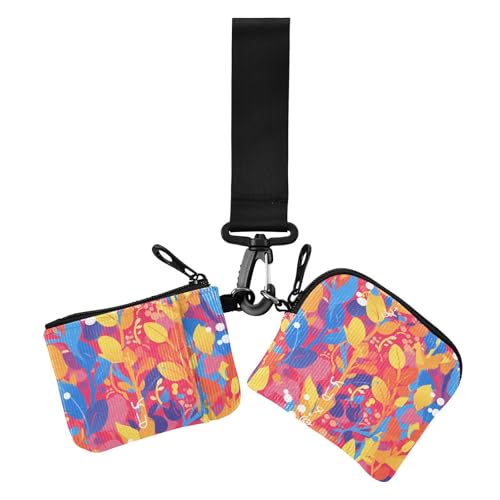 Art Moderne bunte Blätter, doppelte Münzgeldbörse, Kreditkartenhalter, Geldbörse, schmal, abnehmbar, Damen-Geld-Organizer mit Handgelenkschlaufe für Damen, 2 Stück Art Moderne bunte Blätter, doppelte Münzgeldbörse, Kreditkartenhalter, Geldbörse, schmal, abnehmbar, Damen-Geld-Organizer mit Handgelenkschlaufe für Damen, 2 Stück von siphylline