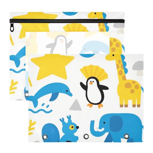 Binder-Federmäppchen mit glatten Reißverschlüssen, Aufbewahrungstasche für A4-Papier, Briefe, 2 Stück, Studenten, Büro, Vektor, Tiere, Giraffe, Elefant, Blau, Gelb Binder-Federmäppchen mit glatten Reißverschlüssen, Aufbewahrungstasche für A4-Papier, Briefe, 2 Stück, Studenten, Büro, Vektor, Tiere, Giraffe, Elefant, Blau, Gelb von siphylline