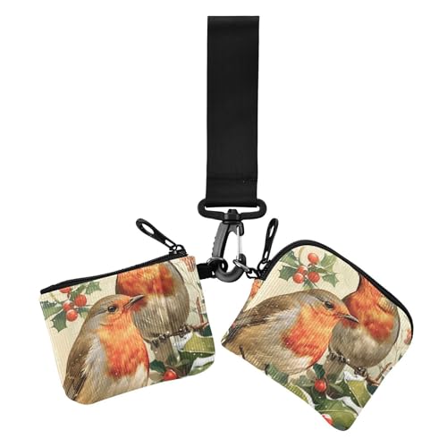 Bird Merry Christmas Dual Wristlet Wallets for Women Large Capacity Business Card Case Money Organizer with Wristlet Strap for Woman 2 Packs von siphylline