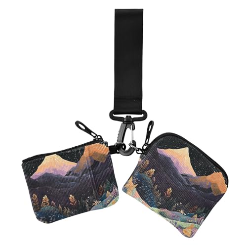 Black Mountain Illustration Art Damen Geldbörsen Kartenetuis Dünn Flach Münzgeldbörse Kleingeldhalter mit Armband für den täglichen Gebrauch 2 Stück von siphylline