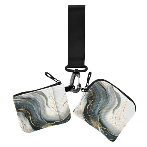 Blaue goldene Linien Marmor Damen Kleingeldbörse Kartenetuis Niedlich Mode Reißverschluss Münzbörse Geldbörse Geldbörse Geldbörse mit Schlüsselanhänger für Arbeit Reisen 2 Stück von siphylline