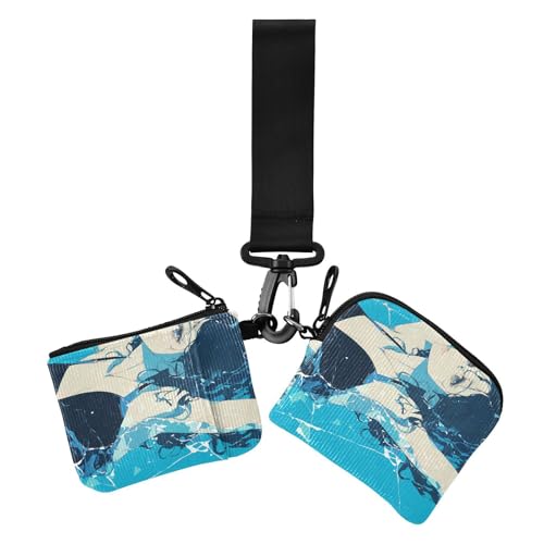 Blue Asthetic Anime Girl Dual Coin Purse Credit Card Holder Wallet Slim Detachable Business Card Holder with Zipper Coin Pocket for Woman 2 Packs von siphylline