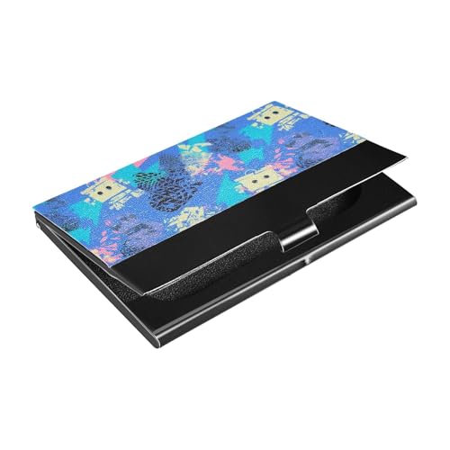 Blue Robots Cute Slim Visitenkartenetui mit Kartenhalter aus Leder und Edelstahl für Damen oder Herren von siphylline