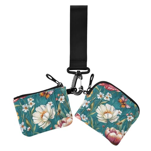 Blumen-Kartenetuis für Damen, Kleingeldhalter, große Kapazität, Reißverschluss, Münztasche mit Reißverschluss, Münzfach für Frauen, 2 Packungen Blumen-Kartenetuis für Damen, Kleingeldhalter, große Kapazität, Reißverschluss, Münztasche mit Reißverschluss, Münzfach für Frauen, 2 Packungen von siphylline
