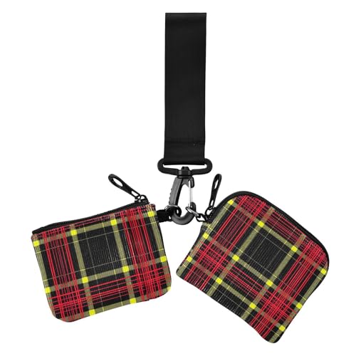 Buffalo Plaid Schwarz Gelb Rot Damen Dual Geldbörsen Visitenkartenetuis Minimalistischer Karten-Organizer Geldbörse mit Reißverschluss Münzfach für Frauen 2 Stück von siphylline