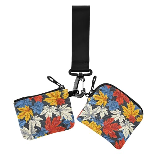 Bunte Ahornblätter Damen Kleingeldbörse Kartenetuis Kleine Abnehmbare Reißverschluss-Geldbörse Münztasche mit Reißverschlusstasche für den täglichen Gebrauch, 2 Stück von siphylline