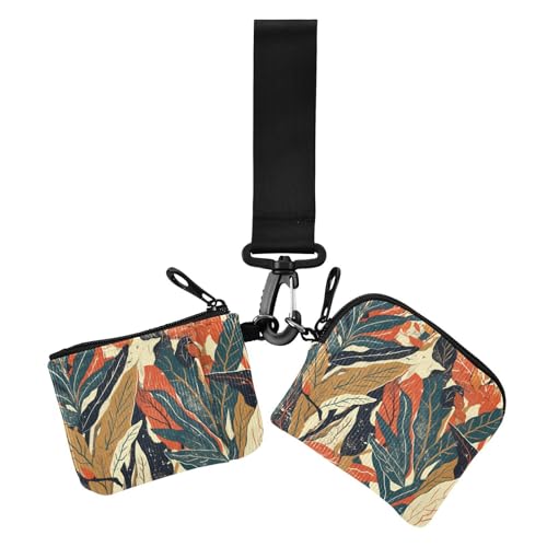 Bunte Blätter Muster Druck Kunst Damen Münzbeutel Kartenhalter Dünn Flach Karte Geldbörse Geld Organizer mit Schlüsselanhänger für Damen 2 Stück von siphylline