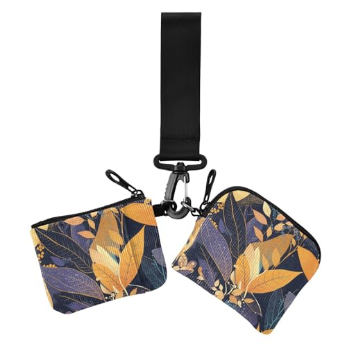 Bunte Blättermuster Druck Kunst Damen Kleingeld Geldbörse Kartenhüllen Dünn Flach Reißverschluss Bargeld Münze Geldbörse mit Armband für Arbeit Reisen 2 Stück von siphylline