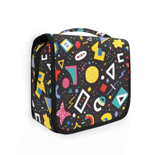 Bunte Grafik-Make-up-Tasche für Damen, mit Haken zum Aufhängen, wasserdichte Kulturtasche mit Fächern und Griff von siphylline