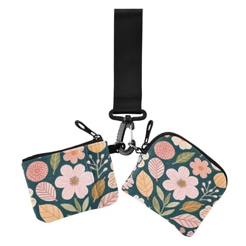 Bunte Retro-Blumen, Damen-Münzbeutel, Kartenhalter, klein, abnehmbar, Geld-Organizer mit Schlüsselanhänger, für Damen, 2 Packungen Bunte Retro-Blumen, Damen-Münzbeutel, Kartenhalter, klein, abnehmbar, Geld-Organizer mit Schlüsselanhänger, für Damen, 2 Packungen von siphylline