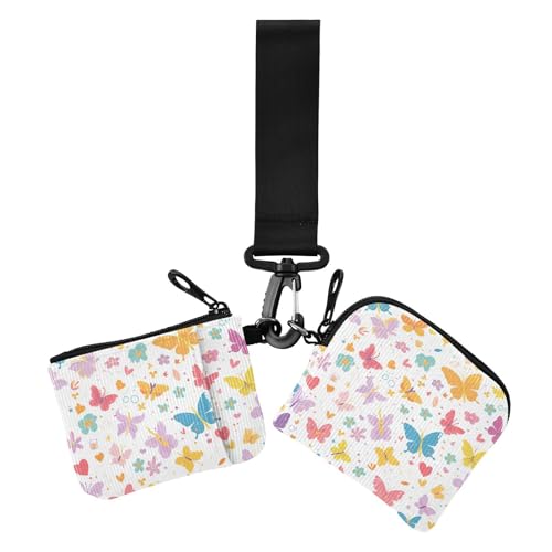 Bunte Schmetterlinge, Doppel-Münzgeldbörse, Kreditkartenhalter, Geldbörse, Mini-Mode-Visitenkartenetui, Geldorganizer mit Handgelenkschlaufe für Damen, 2 Stück von siphylline