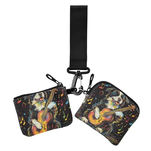 Bunte Visitenkartenetuis für Damen, Motiv: Hund, Musik, Spielen, niedlich, modisch, mit Schlüsselanhänger, 2 Stück Bunte Visitenkartenetuis für Damen, Motiv: Hund, Musik, Spielen, niedlich, modisch, mit Schlüsselanhänger, 2 Stück von siphylline