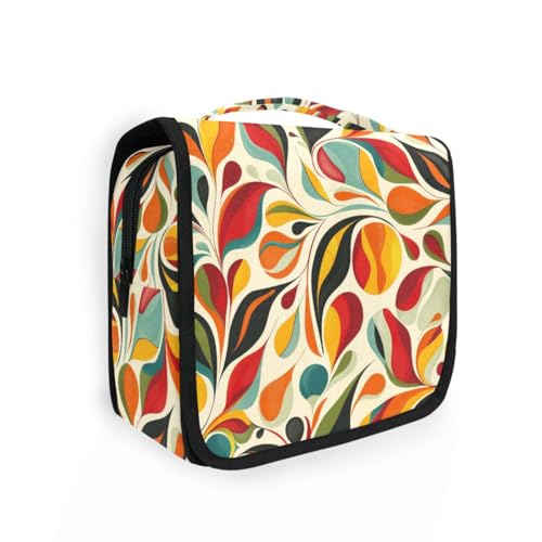 Bunte Wirbel- und Blätter-Tasche für Damen, mit Haken zum Aufhängen, stilvolle Tasche für Make-up, mit Fächern und Griff von siphylline