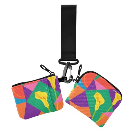 Bunte geometrische Formen, gelbe Blumen, Damen-Münzbeutel, Kartenhalter, schlank, tragbar, Visitenkartenhalter mit Schlüsselanhänger, für Damen, 2 Stück Bunte geometrische Formen, gelbe Blumen, Damen-Münzbeutel, Kartenhalter, schlank, tragbar, Visitenkartenhalter mit Schlüsselanhänger, für Damen, 2 Stück von siphylline