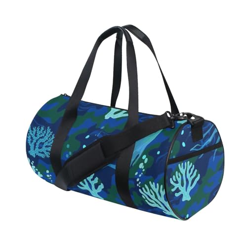 Camouflage Korallengrün Blau Persönliche Gegenstände Reisetasche Groß Turnbeutel Trekking Multifunktional von siphylline