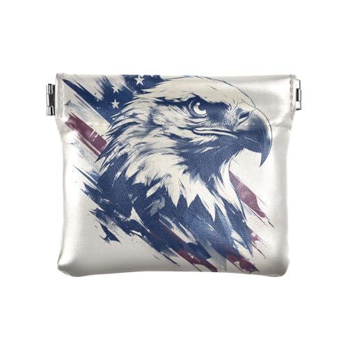 Cartoon Glatzenvogel 4. Juli Unabhängigkeitstag PU-Leder Wechselgeldbörse ausgefallene Kosmetiktasche für Frauen Reisen, Cartoon Glatzenvogel 4. Juli Unabhängigkeitstag, 1 size, Modern von siphylline