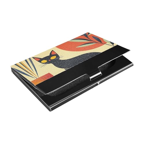 Cat Simple Lines Ultradünne Visitenkartenhalter mit Kreditkartenetui aus Leder und Edelstahl für Geschäftstreffen von siphylline