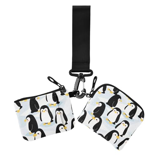Childish Pinguin Black White Dual Wristlet Wallets for Women Mini Fashion Change Purse Wallet with Keychain for Woman 2 Packs von siphylline