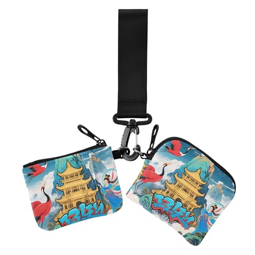 Chinesischer Bergkranichturm Graffiti Damen Münzgeldbörse Kartenhalter schlank tragbar Damen Geld Organizer mit Schlüsselanhänger für Frauen 2 Packungen Chinesischer Bergkranichturm Graffiti Damen Münzgeldbörse Kartenhalter schlank tragbar Damen Geld Organizer mit Schlüsselanhänger für Frauen 2 Packungen von siphylline