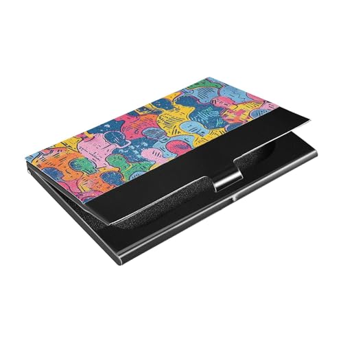 Colorful People Visitenkartenhalter mit Leder- und Edelstahl-Kartenhalter für Reisen, Zuhause oder Büro von siphylline