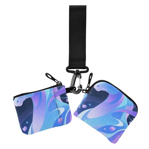 Coole blau-lila Einhörner Damen Münzgeldbörsen Kartenetuis klein abnehmbare Kreditkartenetui mit Handgelenkschlaufe für Damen 2 Packungen von siphylline