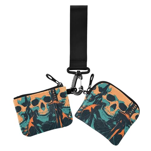 Coole menschliche Totenköpfe mit Blättern, dunkler Stil, Damen-Münzbeutel, Kartenhalter, niedlich, modisch, Kartenhalter mit Schlüsselanhänger, für Damen, 2 Stück Coole menschliche Totenköpfe mit Blättern, dunkler Stil, Damen-Münzbeutel, Kartenhalter, niedlich, modisch, Kartenhalter mit Schlüsselanhänger, für Damen, 2 Stück von siphylline