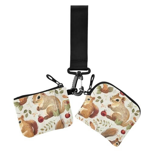 Damen-Geldbörse, Motiv: Eichhörnchen, Cartoon, Aquarell, Visitenkartenetui, klein, abnehmbarer Reißverschluss, Handgelenktasche mit Reißverschlussfach für Damen, 2 Stück von siphylline