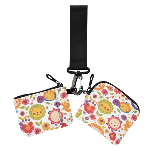 Damen-Geldbörsen mit Löwenblumen, schlichtes Design, Kartenetui, schlank, abnehmbarer Reißverschluss, Münzgeldbörse mit Schlüsselanhänger, für den täglichen Gebrauch, 2 Stück Damen-Geldbörsen mit Löwenblumen, schlichtes Design, Kartenetui, schlank, abnehmbarer Reißverschluss, Münzgeldbörse mit Schlüsselanhänger, für den täglichen Gebrauch, 2 Stück von siphylline