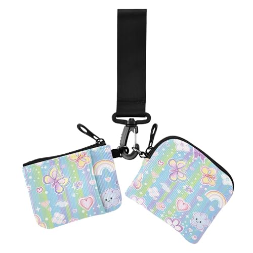 Damen-Geldbörsen mit Schmetterlingen, Blumen, Cartoon, Kartenetui, niedlich, modisch, Münzgeldbörse, Tasche mit Handgelenkschlaufe für Damen, 2 Packungen Damen-Geldbörsen mit Schmetterlingen, Blumen, Cartoon, Kartenetui, niedlich, modisch, Münzgeldbörse, Tasche mit Handgelenkschlaufe für Damen, 2 Packungen von siphylline